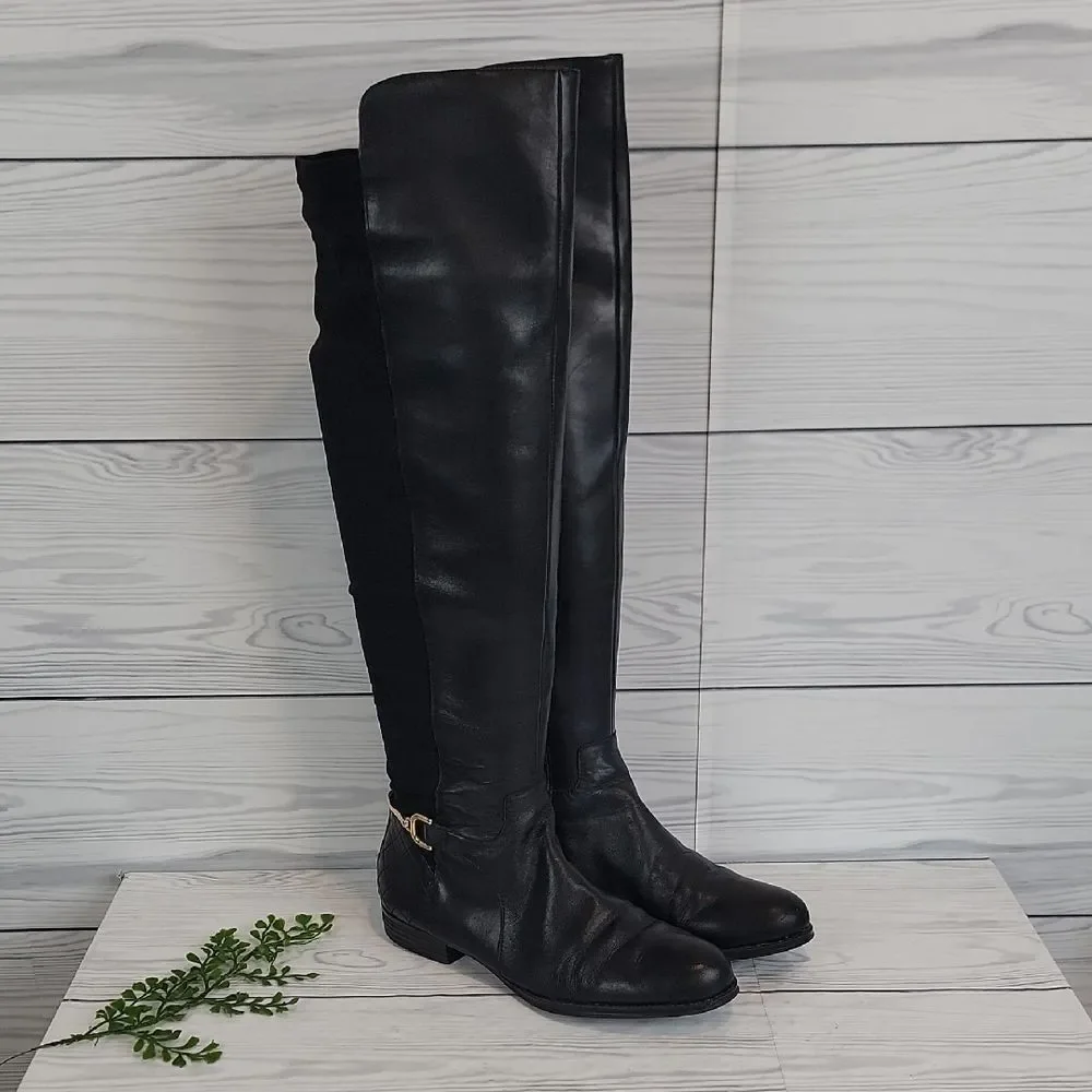 Isacc Mitzrah Imtory Black Knee-High Leather Boots Womens Size 7